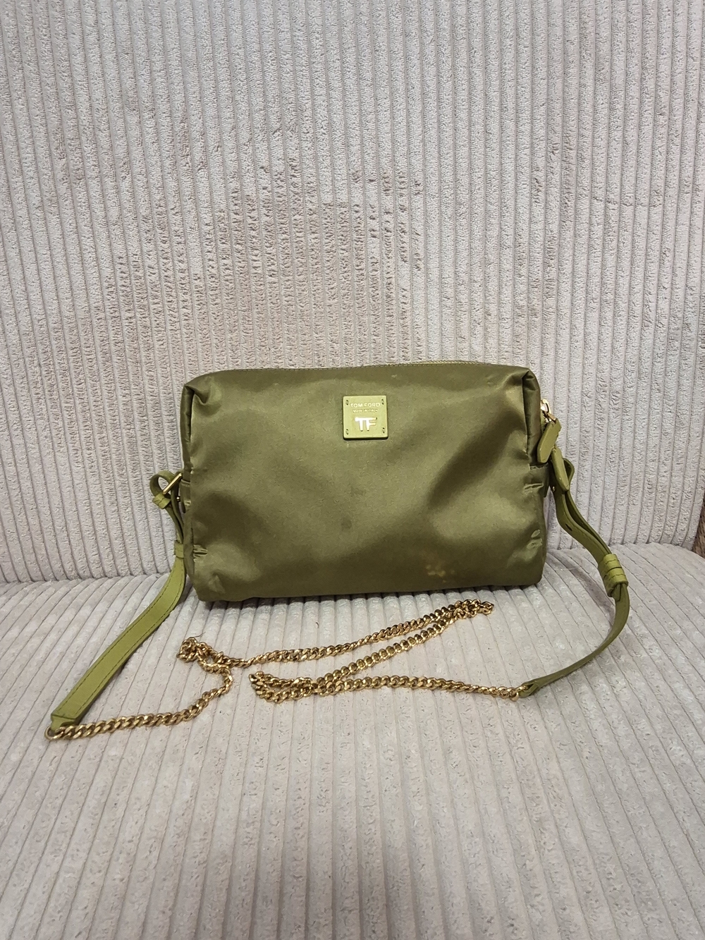 Tom Ford Chartreuse Satin Crossbody with Gold Chain Detail
